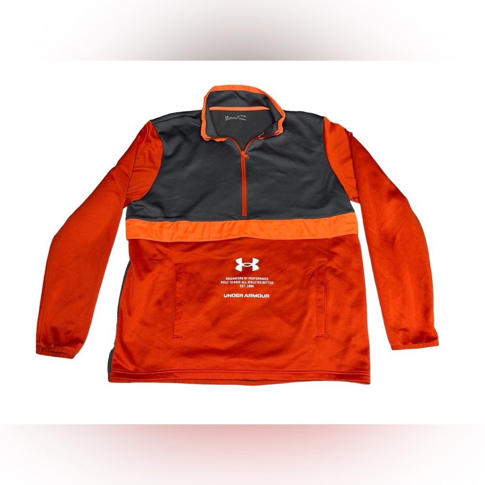 Under Armour Storm Loose 1/4 Zip Pullover Sweatshirt Mens Size XL Orange/Gray